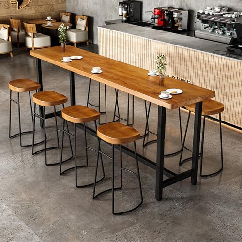 Moderna mesa de bar de madera maciza, mesa de comedor industrial con altura de mostrador, mesa rectangular para cocina y pub (160 cm), no incluye taburete, perfecta para el hogar y restaurantes