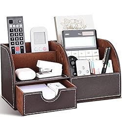 Richblue PU Leather Desk Organiser, Pen Holders Desk Tidy Organiser Set, office Pen Pot for Desk (L-Brown)