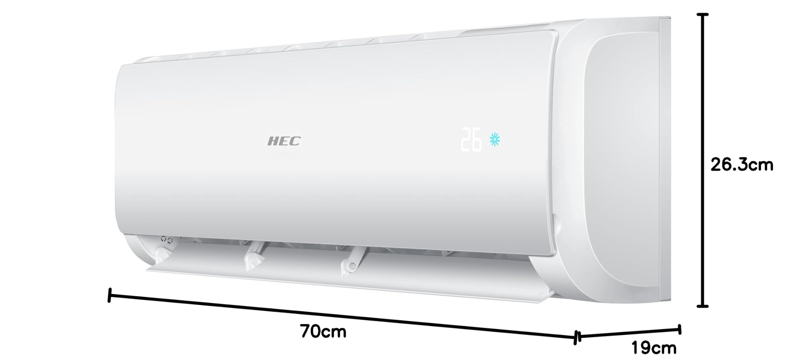 HEC - Aire Acondicionado Split Mural A++/A+ - Wifi - Aire Inteligente - Ventilador 5 Velocidades - Sistema Dry - Bomba de Calor -R32 - (2.6KW - 2236 Fg)