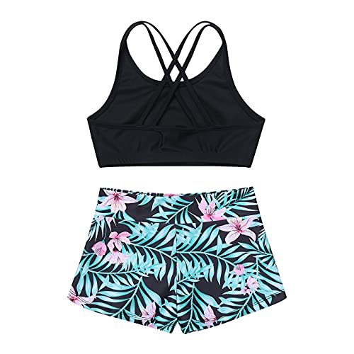 Choomomo Kids Girls 2 Pieces Swimsuit Crisscross Back Bra Top with Boyshorts Tankini Bathing Suits4