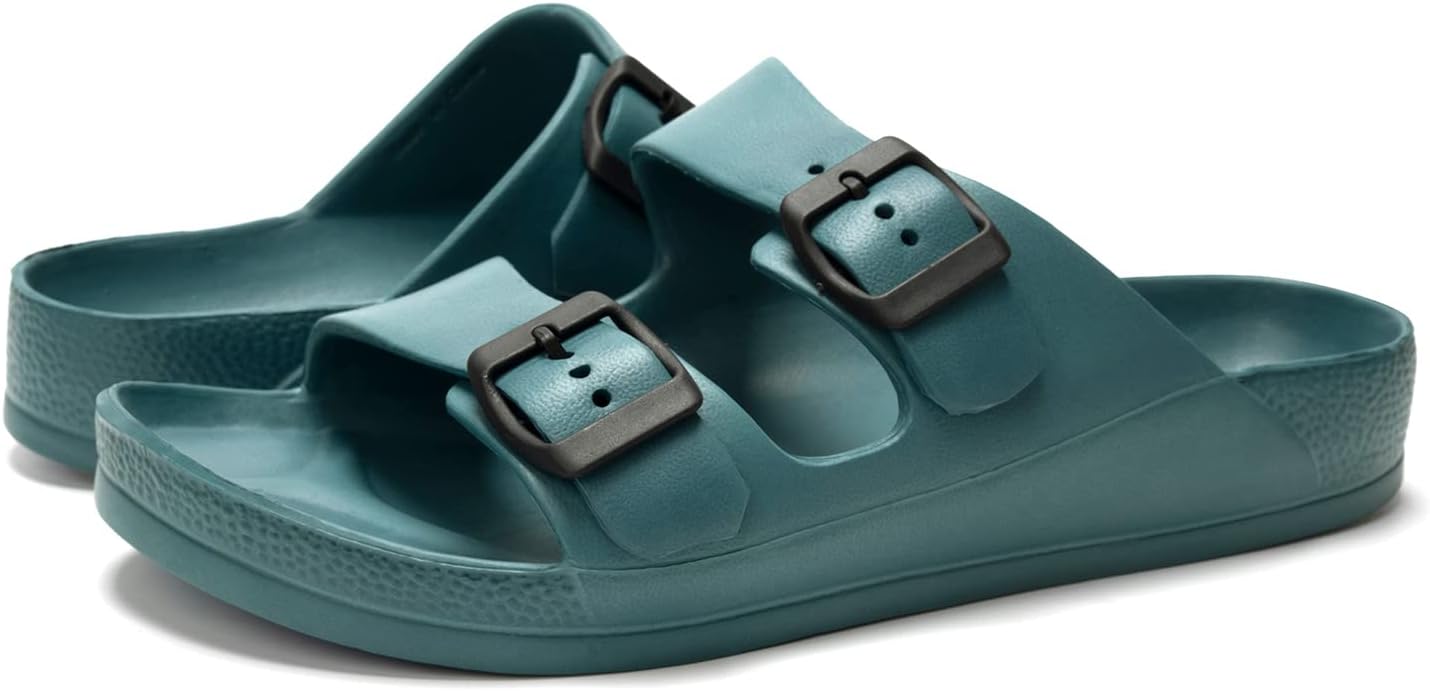 FUNKYMONKEY Men's Comfort Slides Double Buckle Adjustable EVA Flat Sandals