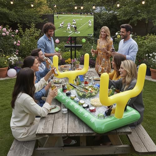 Image of Inflatable Football Stadium Cooler Set, 2-Piece Football Ice Buffet Serving Bar for Food & Drinks, Tailgate Party Supplies for Game Day, BBQ, Sports Events