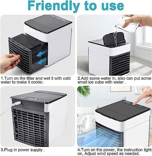 Image of RAVUMI FASHION Portable Air Cooler - 3-in-1 Evaporative Mini Air Conditioner with 3 Speeds, USB Powered Personal Space Cooler, LED Night Light for Bedroom, Office, Kitchen & Camping