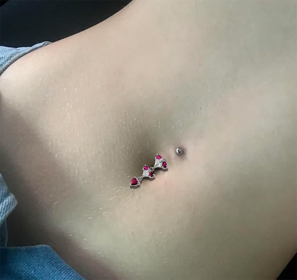 Stylish Triple Heart Shape Dangling Design 925 Sterling Silver with Stainless Steel Belly Ring - Belly Button jewelry - Navel jewelry
