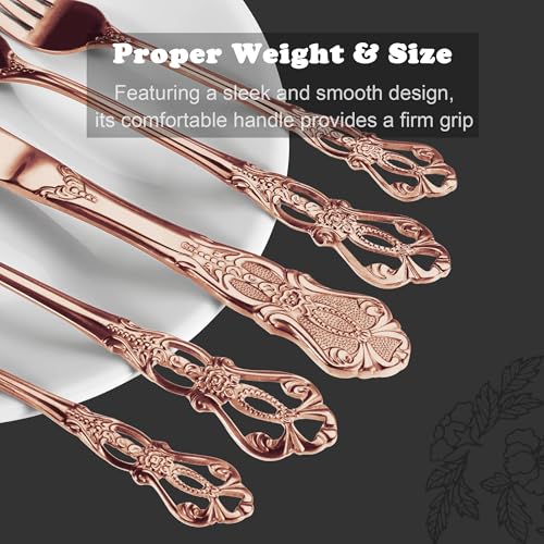 Runfly Gorgeous Retro Royal Rose Gold Stainless Steel 48-Piece Flatware Set - image 3