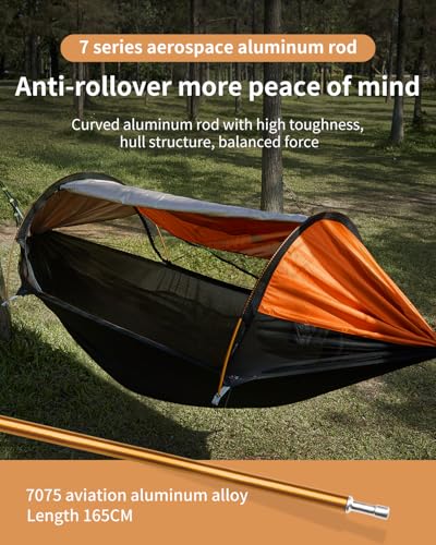 Image of Camping Hammock Tent with Mosquito Net and Sunshade, Extra Large for 2 Person, Lightweight Hanging Hammocks Tree Straps, Bivvy Ground Tent for Outside, Hiking, and Travel