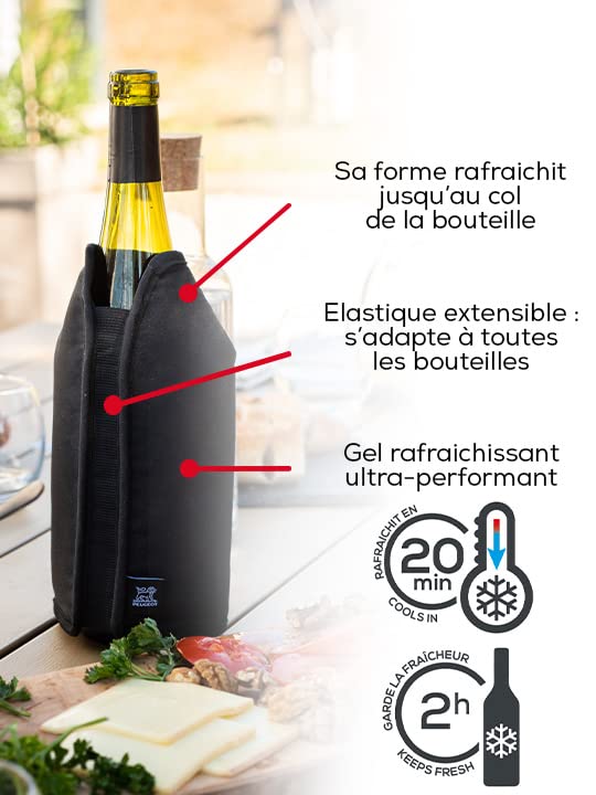 Peugeot Frizz Expandable Wine Cooling Sleeve chills Sparkling & Still Wines in 20 minutes, 23cm, Black