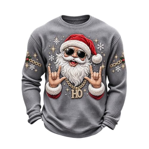 Mens Waffle Knit Shirt Santa Graphic Funny Christmas Sweatshirts for Men - image 7