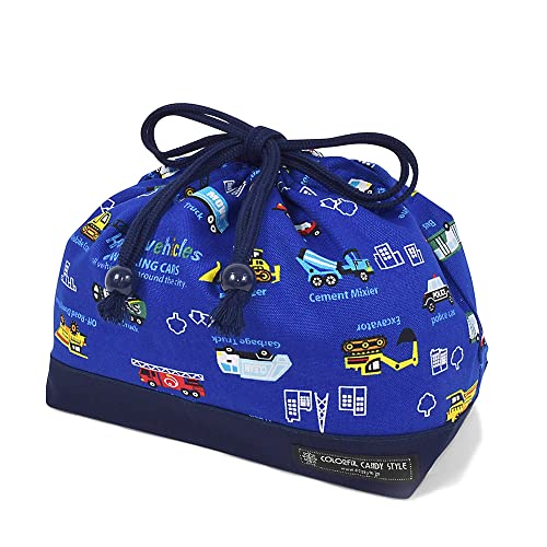 お弁当袋 男の子 巾着 中 子供 おしゃれ かわいい マチ付き アクセル全開はたらく車(ロイヤルブルー) カラフルキャンディスタイル N3469600