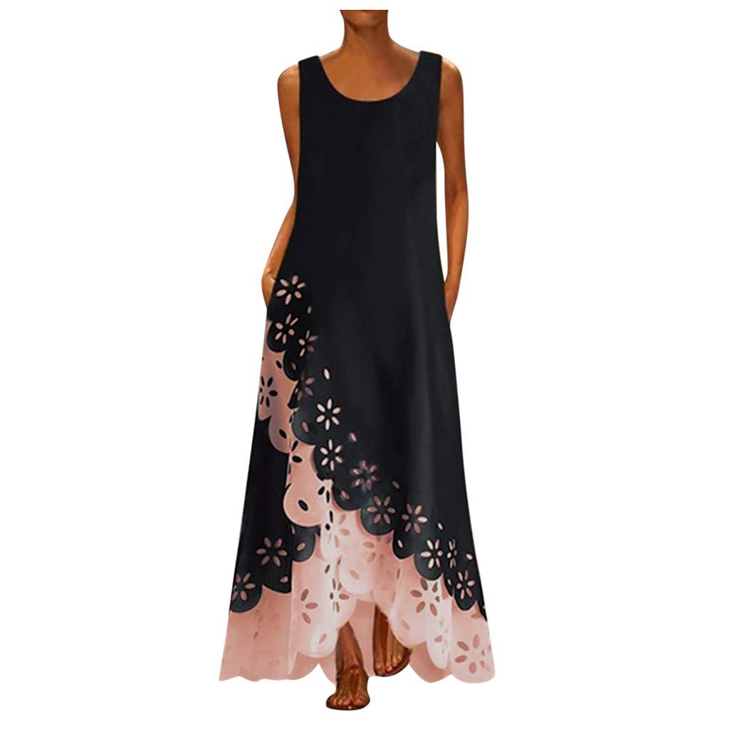Fudule Dresses for Women Summer,Women's Sleeveless Maxi Dress Boho V-Neck Summer Tank Dress Casual Loose Long Dress
