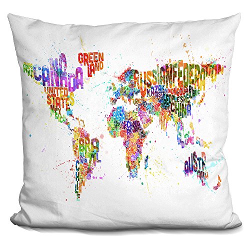 LiLiPi World Text Map Paint Splashes Decorative Accent Throw Pillow