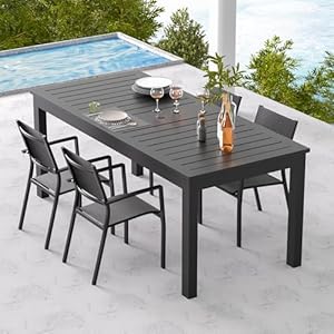 RoyalCraft Patio Expandable Table Dining Set for 4 to 10, Aluminum Outdoor Dining Table, Rectangular Patio Metal Table with Umbrella Hole for Backyard Porch, Deck ? Garden, Easy Assembly, Dark Grey RoyalCraft Patio Expandable Table Dining Set for 4 to 10 Aluminum Outdoor Dining Table Rectangular Patio Metal Table with Umbrella Hole for Backyard Porch Deck Garden Easy Assembly Dark Grey