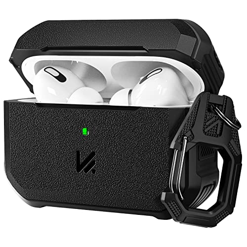 AirPods Pro 2ª generación Case (2022), KMMIN Full-Body Carcasa rígida resistente a los golpes, AirPod Pro 2, funda con mosquetón, soporte de carga inalámbrica [frontal LED visible] Negro