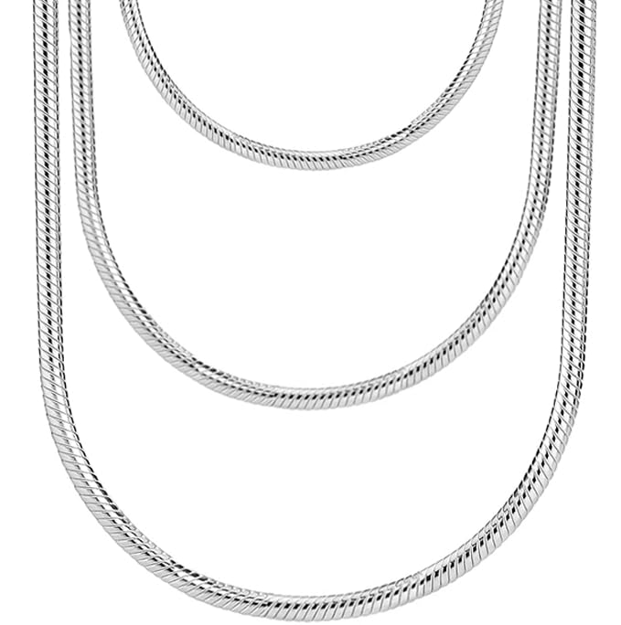 Gicko Cadena de serpiente de plata 925 – Grosor 3 mm – Cadena de plata en diferentes longitudes: 40,45,50,55,60 cm Collar para hombre y mujer