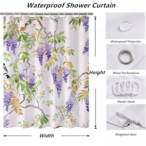 Rideau de douche 160x200cm violet en polyester imperméable lavable Fleur - 7