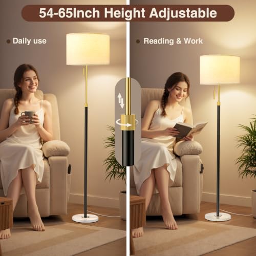 Image of Ambimall Height Adjustable Modern Floor Lamp, Black & White