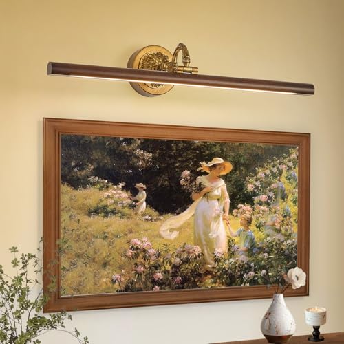 Image of VitaLink Picture Lights for Wall, Remote Control Hardwired Artwork Picture Lighs 27.5 inch Long Retro Gold Wall Paintings Display Lighting Swing Arms Wooden Wall Lamp Bathroom Vanity Light Dimmable