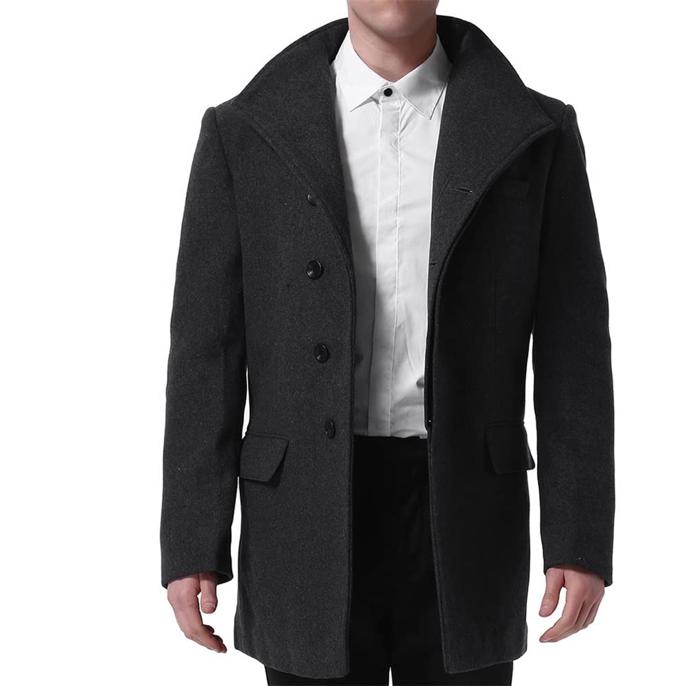 YOUTHUP Cappotto da Uomo Invernale in Lana Spessa Trench Cappotto di Media Lunghezza Slim Fit Imbottito Caldo Casual Peacoat