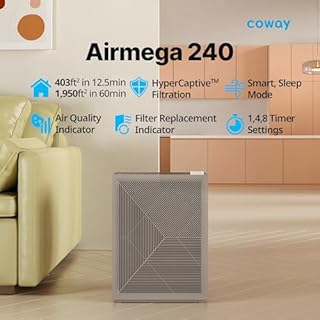 COWAY Air Purifiers for Home up to 1,950ft² with HEPA Filter, Carbon Filter, Washable Filter for Smoke, Pollen, Dander, with Air Quality Monitor, Auto Mode, 3yr Warranty, Airmega 240 Warm Gray