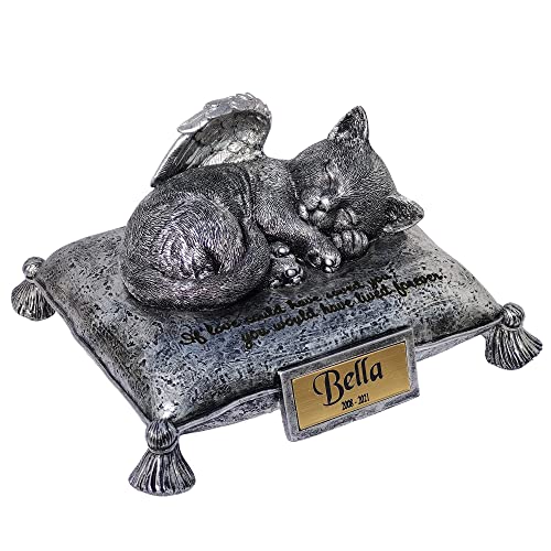 MARYTUMM Personalized Cat Urn, Heavenly Angel Cat Sleeping On Pillow Cremation Urn Small Pet Memorial Statue Engraved with Your Pet's Name,Date Decor Cats Shape Keepsake Urns