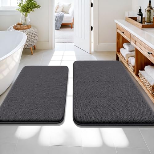 OLANLY Memory Foam Bathroom Rugs Sets 2 Piece, 30"x20"+36"x24", Dark Grey