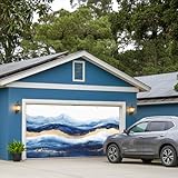 Navy Blue Yellow Wave 7 x 8 ft Garage Door Cover Abstract Oil Painting Coastal Large Decorations Waterproof Banner for Holiday Outdoor Decor