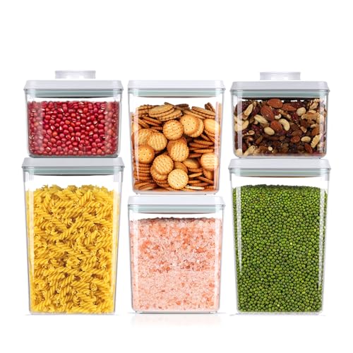 Pop Airtight Food Storage Containers Set with Lids, 6 Pcs Stackable One Button Opening Food Containers Kitchen Pantry Organization and Storage, BPA Free Stackable Cereal Container (0.5, 1.2, 1.8qt)*2