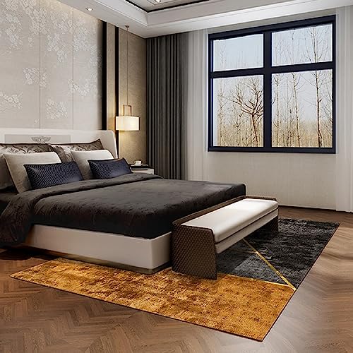 Luofanfei Waschbarer Teppich Wohnzimmer 160x230 Schwarz Grau Gold Taupe Kurzflor rutschfest Moderne...