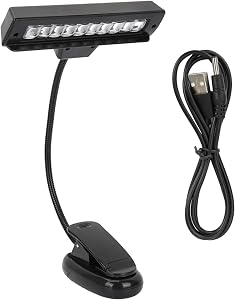 Clip on Music Stand Light, Portable LED Book Lamp with USB & AAA Battery Power, Flexible Gooseneck for Piano Orchestra Reading, Dimmable Brightness for Sheet Music
