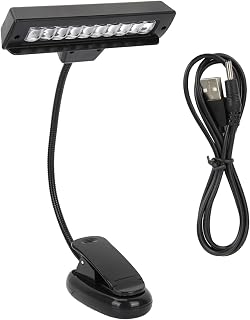 LED Clip on Light, Flexible Gooseneck, AAA battery or USB power, Black, Portable, for Music Stand Reading Work, 10.63x5.51x3.15 Inch