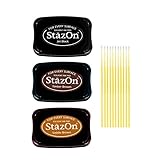StazOn Multi-Surface Solvent Ink Pad Bundle - 3 Pk StazOn Solvent Ink Pads - Jet Black, Timber Brown, and Saddle Brown - with Trebbies Detail Sticks