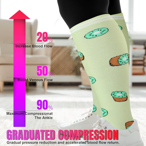 Image of bropite 3 /4 Pairs Plus Size Compression Socks Extra Wide Calf Women&Men 20-30mmHg Support Dancing Cycling Running Climbing