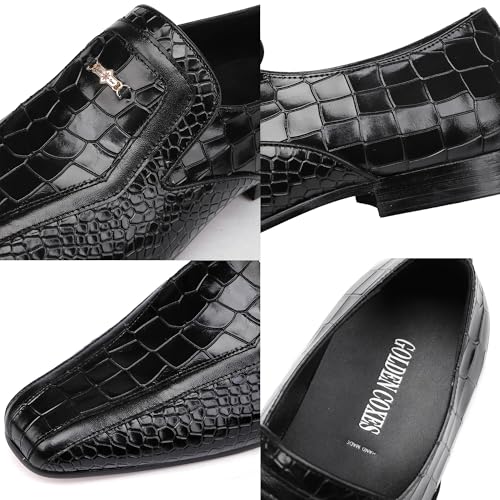 Leather Dress Shoes for Mens, Premium Alligator Printed Penny Loafers with Buckle Slip on Dress Loafer Business Wedding Shoes for Men2
