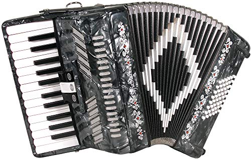 SM2648 Accordion Package: 26 Key, 48 Bass Piano Accordion, Trolly Case and Leather Straps (Gray...