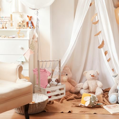 Image of UNICRAFTALE Wooden Baby Shower Crate Closet Baby Storage Crate Hamper Shower Party Basket with Handle with 8pcs Kids' Hanger Wood Hamper Welcome Baby Gifts for New Parents