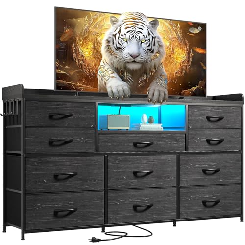 La mejor comparación de Cajoneras Walmart que puedes comprar esta semana. 42 JeeLeeko Cómoda Gran Capacidad de 11 Cajones - Comoda Cajonera con Tomas de Corriente y Luces LED, Tela Acabado para PU, Almacenamiento de Ropa para Casa y Oficina
