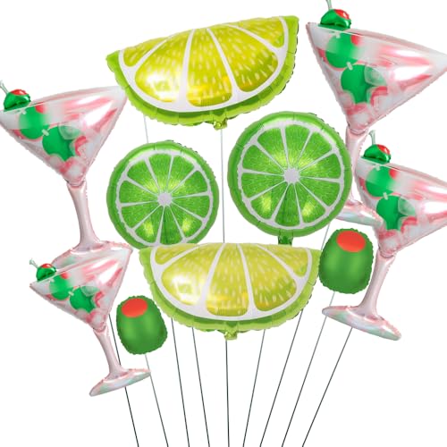 10pcs Martini Glass & Lime Foil Balloon Set Cocktail Party Decorations with Olive Balloons Green Pink Bar Theme Party Decor for Girls Night Margarita Party Bachelorette A Tini Bit Older Party