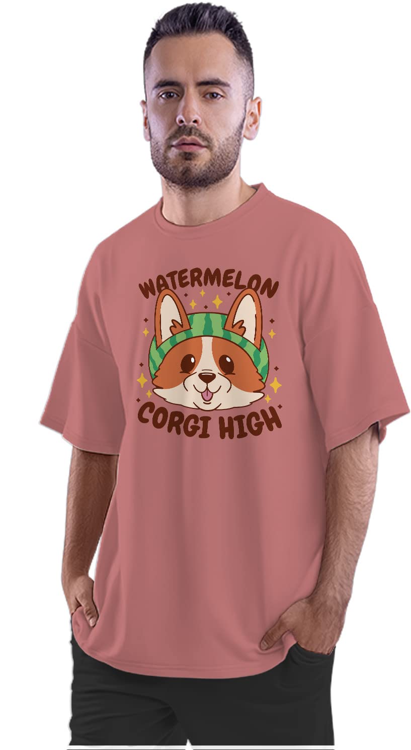 Oversized T-Shirt Watermelon Corgi High Men's Women's Unisex 100% Cotton