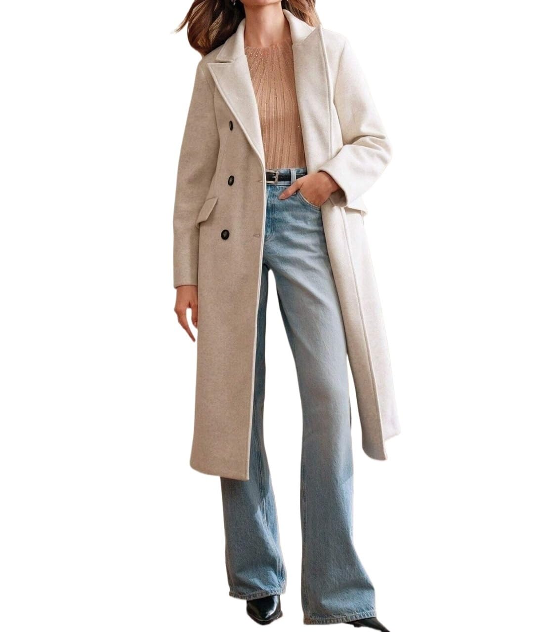 Womens Fashion Trench Outwear Elegant Lapel Double-Breasted Coat Jacket Coat