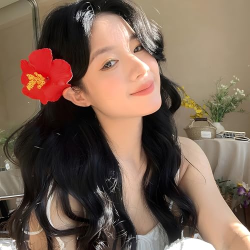 Pinzas para el cabello florales coloridas 9 piezas, clip hibisco hawaiano de 4" para niñas y mujeres miniatura 4