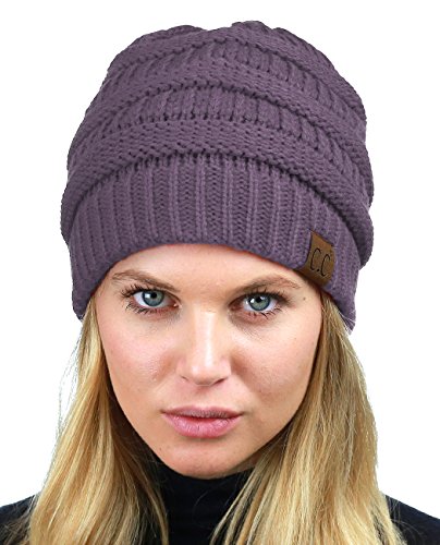 C.c Unisex Chunky Soft Stretch Cable Knit Warm Fuzzy Lined Skully Beanie, Violet #TOP1