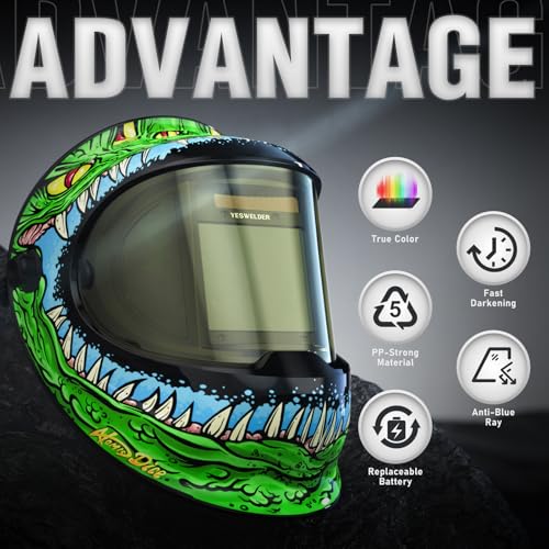 Image of YESWELDER Auto Darkening Welding Helmet with SIDE VIEW, 180 Panoramic View, 1 /1 /1 /1 True Color Solar Powered Welder Hood, Wide Shade 3 /5-9 /9-13 Welder Mask for TIG MIG ARC CUT and GRIND, LYG-Q800D