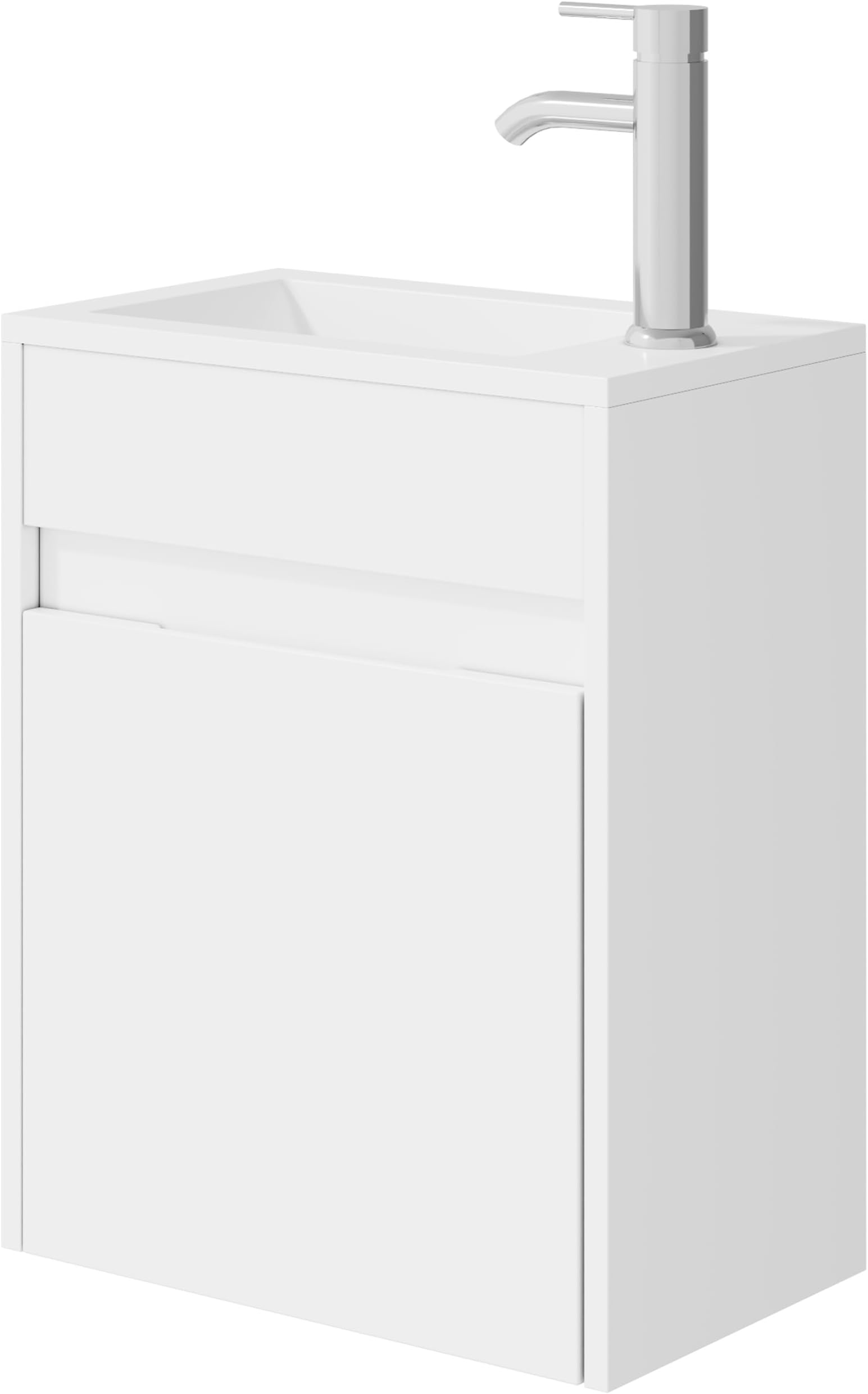 eclife 16" Small Bathroom Vanity Sink Combo, Modern Painted Wall Mounted Floating Cabinet W/Resin Basin Sink Top, Chrome Water Save Faucet & Pop Up Drain (White)