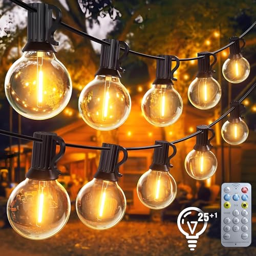 KIROGILY Luces para Exterior Jardin G40 de 15m 25+1,Guirnalda de Luces para Exterior Inastillables Alto Brillo, Focos...