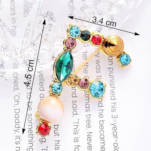 Image of Initial Brooch Pins A-Z 26 Letters Brooches For Women Colorful Enamel Alphabet Pin Pearl Crystal Lapel Pin