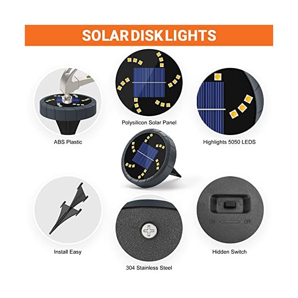 Solarlampen für Außen Garten, Solarleuchten Boden Deko Licht 18 LED Einbaustrahl Beleuchtung 4er-Set Warmweiss Solar… – Bild 3