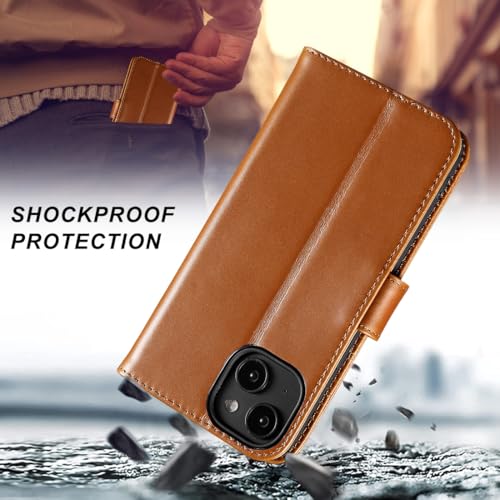 Étui iPhone 14 cuir véritable housse portefeuille à fermoir magnétique
