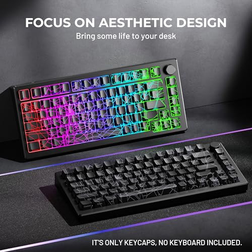 Image of HITIME x XVX Spider Web Keycaps 60 75 100 Percent - Shine Through Keycaps w /IMD Tech, for Mechanical Keyboards, Full 118 Key Set, OEM Profile, Lines Backlit, Side Printed - Black