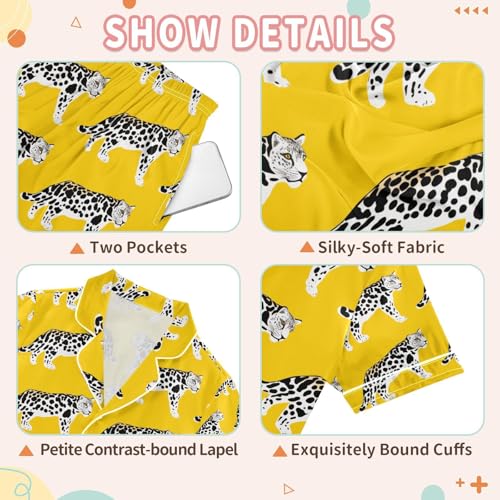 senya Cheetah Satin Summer Pajama Sets Silk Short Sleeve Button Down Sleepwear3