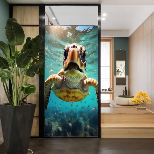 Vinilo para ventana efecto esmerilado con tortuga marina vintage 17.7x23.6 pulg miniatura 4